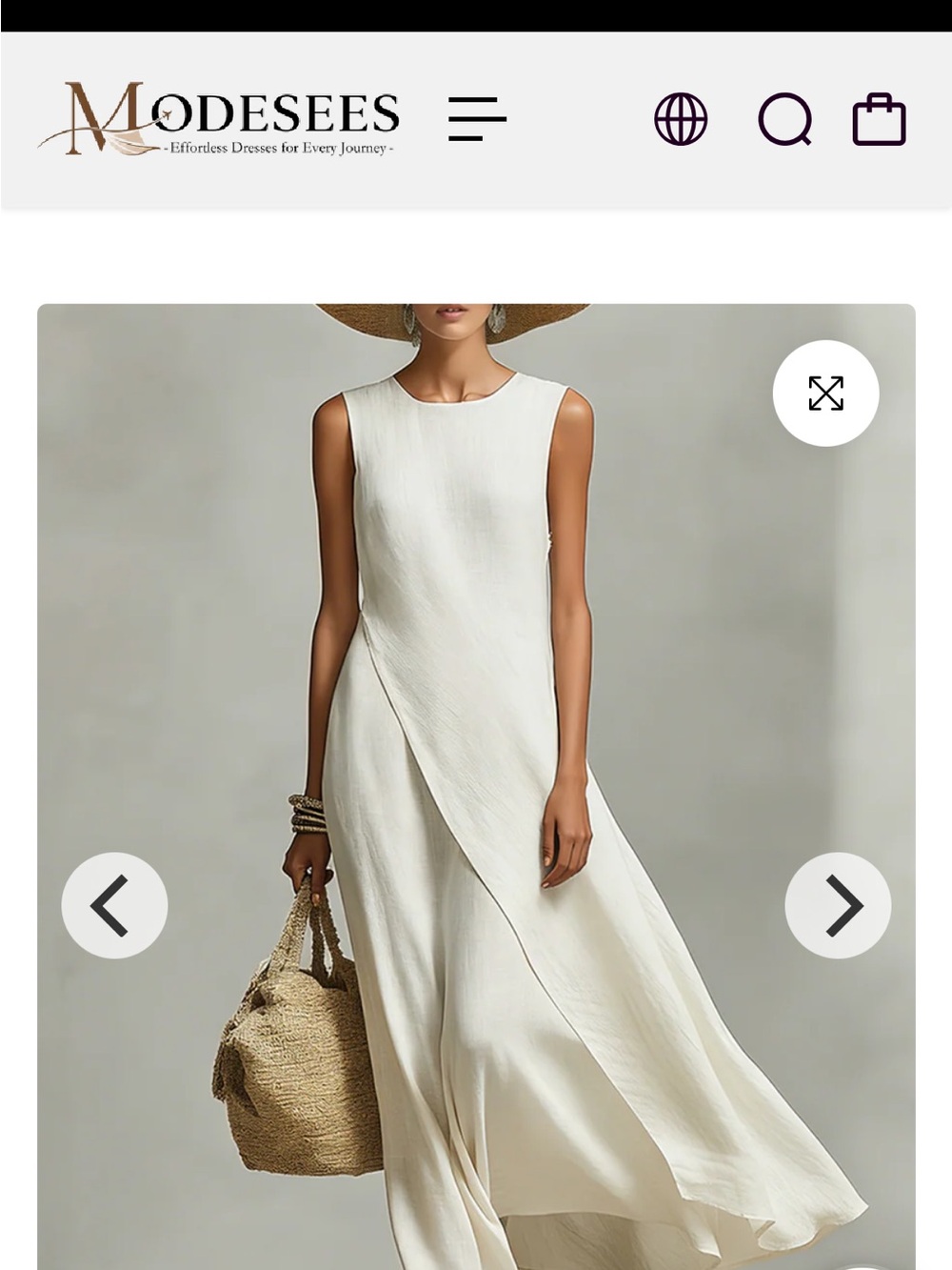 Ivory Sleeveless Asymmetric Linen Maxi Dress by Modesees